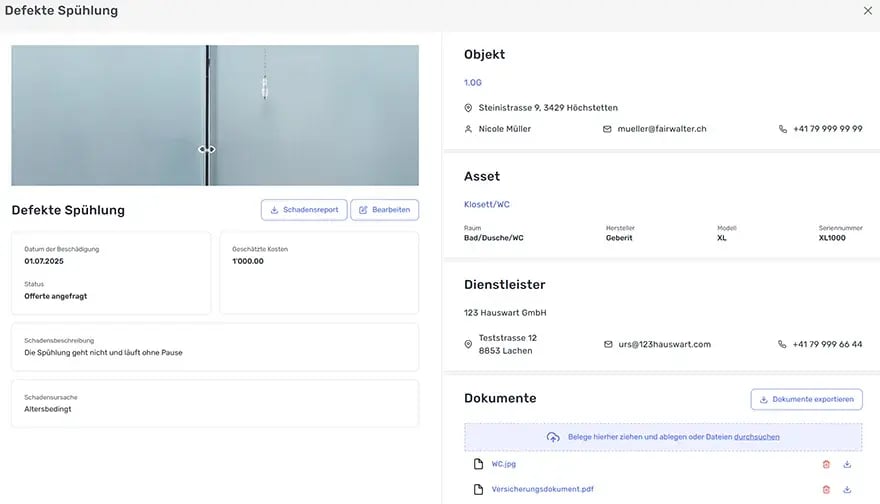 Screenshot Fairwalter Schadensmanagement – digitale Schadenserfassung mit Fotodokumentation