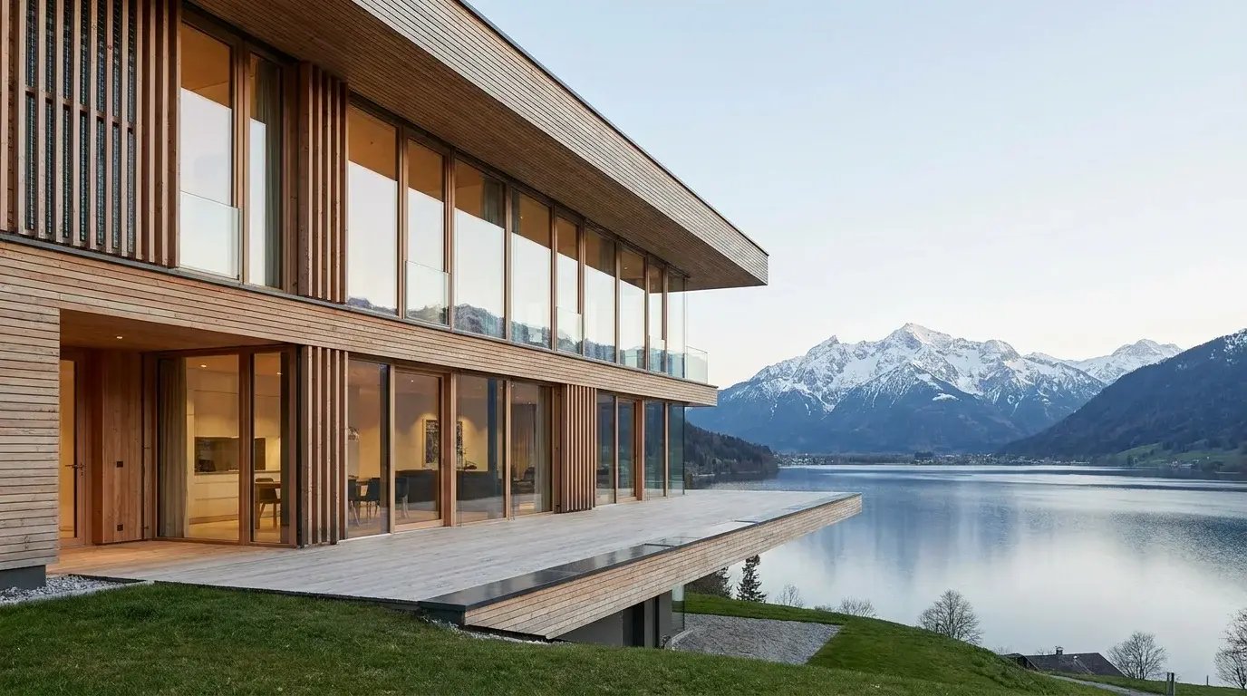 Modernes Wohngebäude am See als Beispiel für digitale Immobilienverwaltung