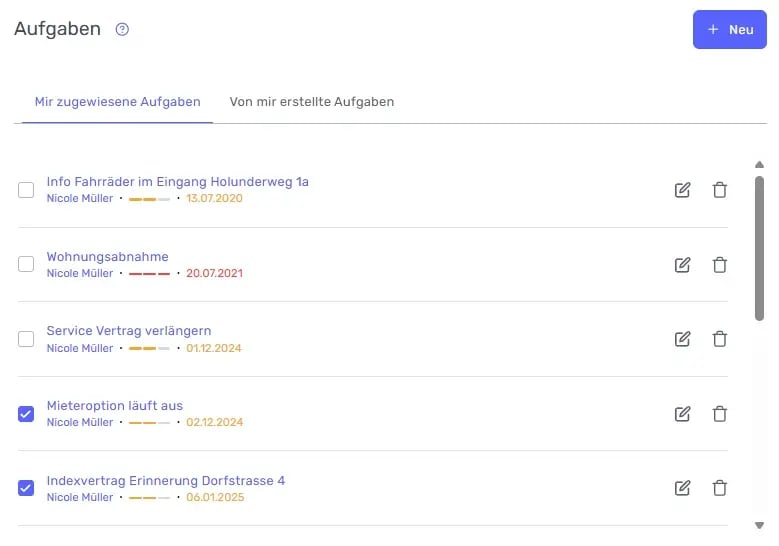 Screenshot der Aufgabenübersicht in Fairwalter