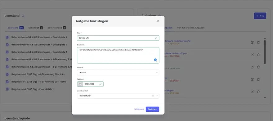 Screenshot der Fairwalter Software zur Erstellung einer neuen Aufgabe