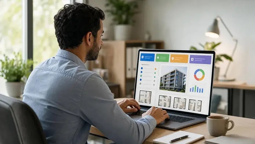 Immobiliensoftware mit Kostenübersicht am Laptop